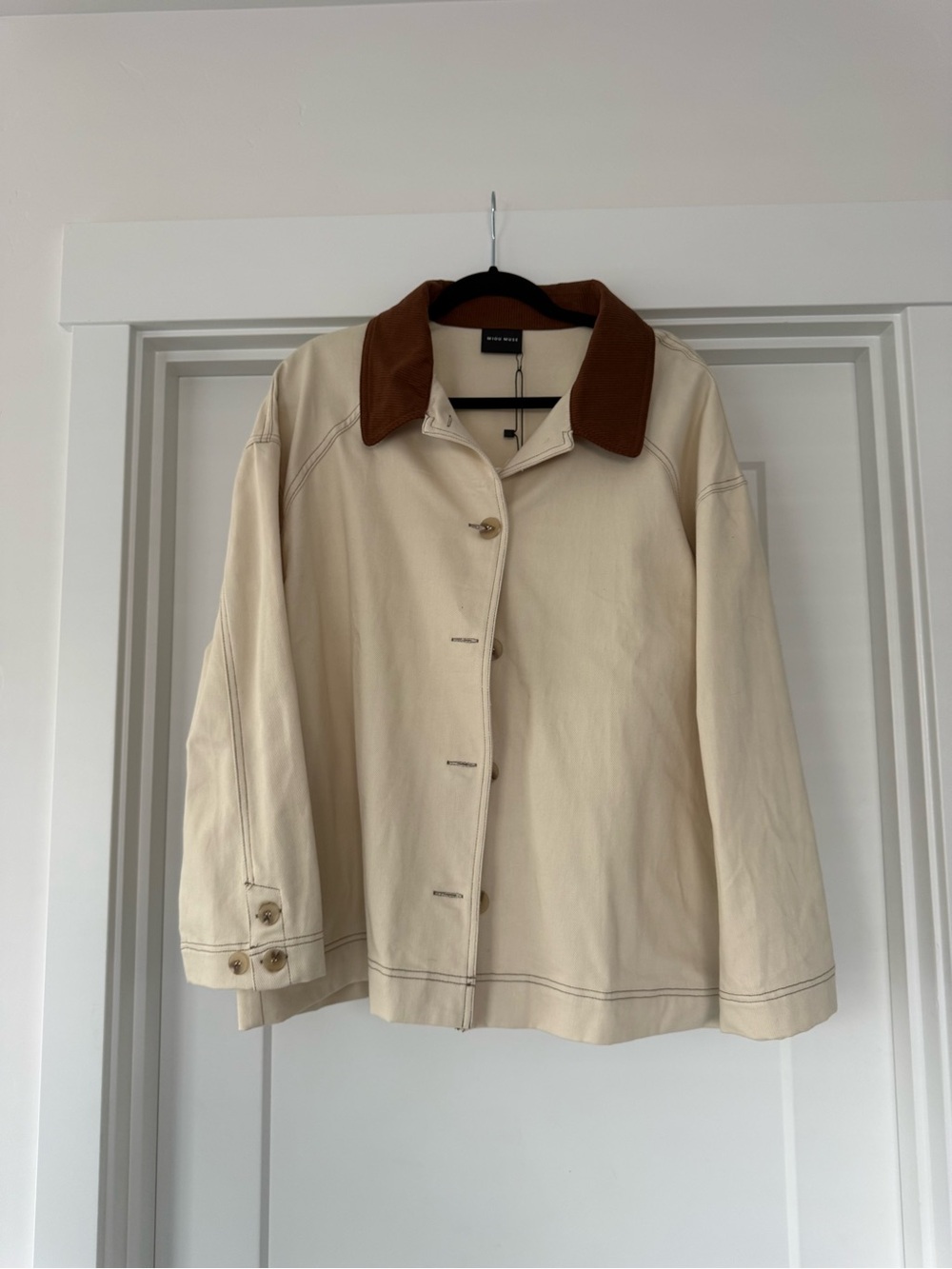 Miou Muse Cream Coat with Brown Corduroy Collar